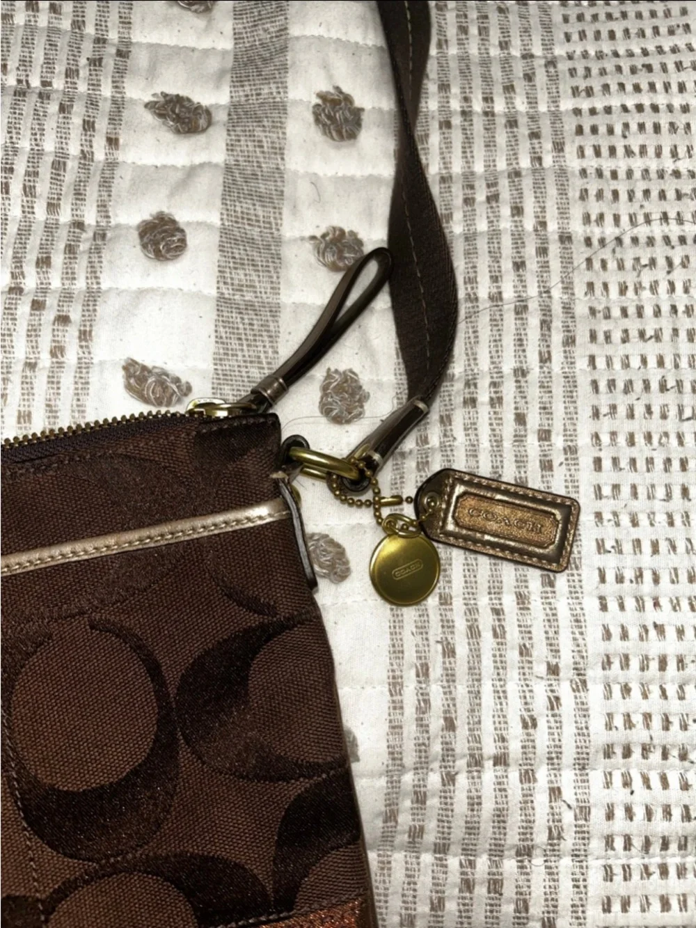 Coach Dark Brown Signature Crossbody Messenger Bag with Metallic Accent